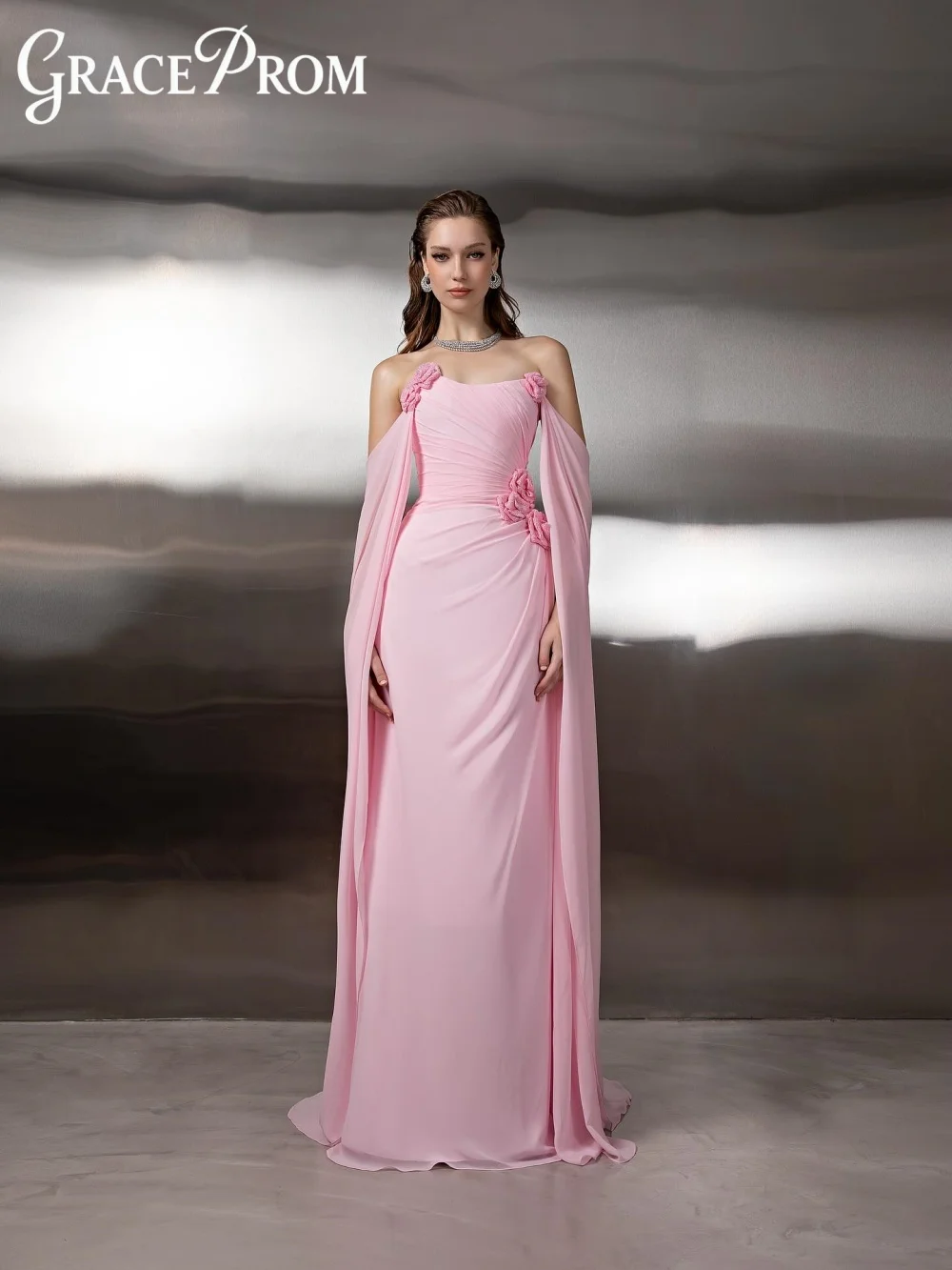 

GraceProm Off Shoulder Evening Dress 2026 Charming Floral Carpet Gown Fashion Flowy Floor-Length Party Gown فساتين سهر For Weddi
