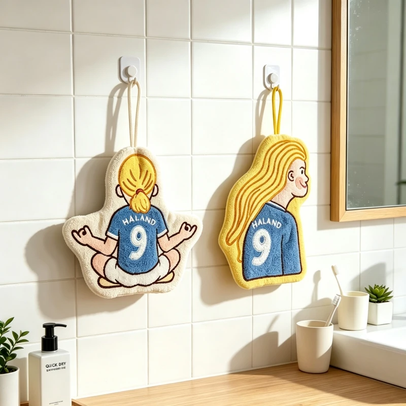 Cartoon Haland Hand Towel Quick Drying Coral Fleece Hanging Towels Soft Absorbent Handkerchief Wipe for Bathroom Kitchen