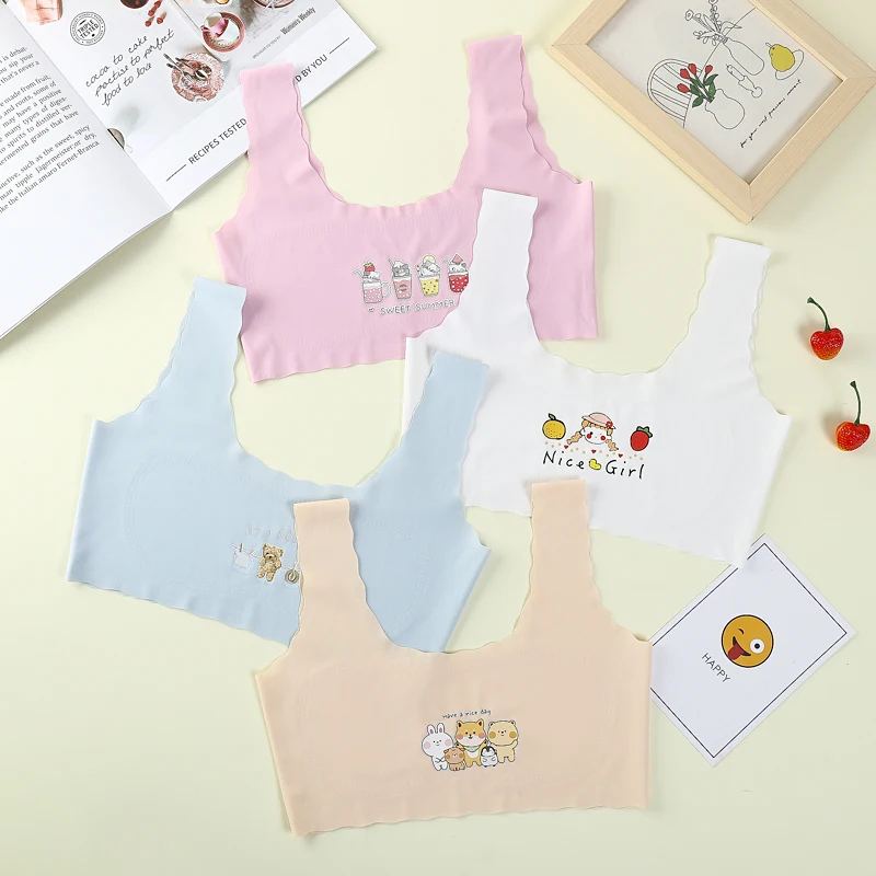 4-teiliges Mädchen-Unterwäsche-Set aus Eisseide, bequemes, leichtes Mädchen-Tanktop-Unterwäsche für Kinder