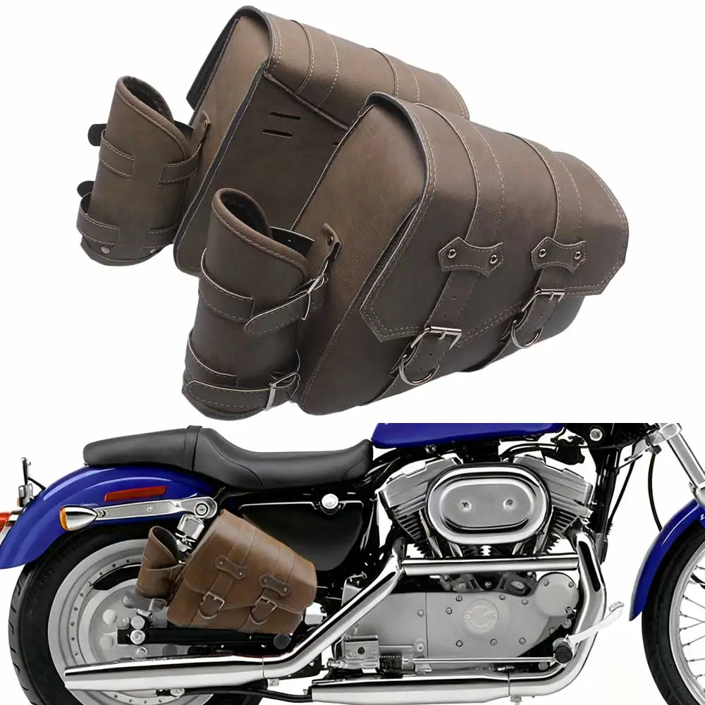 For Harley Sportster XL 883 1200 Indian Honda BMW Kawasaki Triumph Motorcycle Saddlebags Brown PU Leather