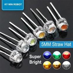 50PCS 5mm Straw Hat LED Diode Super Bright White 0.3W 0.5W 0.75W F5 Power 0.5W Light Emitting Diode Red Yellow Green Blue Warm