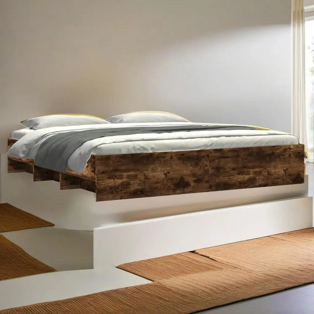 Stylish Smoked Oak Bed Frame 200x200 cm - Engineered Wood, Mattress Not Included