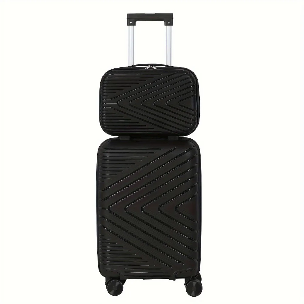 2pcs Lightweight Carry-On Luggage With Cosmetic Bag Set, ABS Material Suitcase With Aluminum Alloy Handle