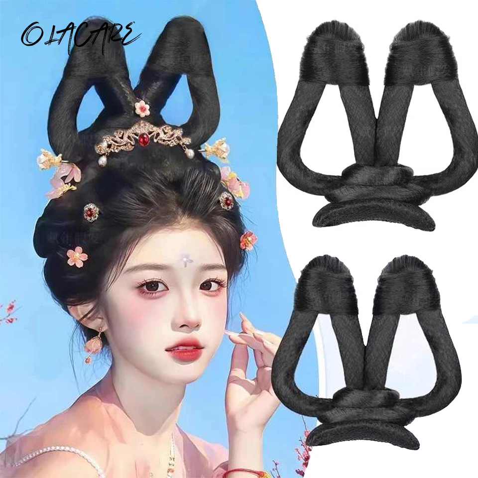 OLACARE Synthetic Hanfu Ancient Costume Chinese Ancient Synthetic Wig Chignon Princess Hair Bun Cosplay Wig For Women