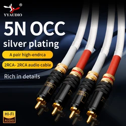 YYAUDIO Hi-End 5N OCC Cable de Audio 2RCA Chapado en plata Cable de Audio de 12 hebras Cable de Audio HIFI 2RCA a 2RCA con Cable de enchufe WBT RCA