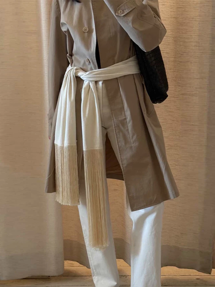 

Fashion Women Satin Scarf With Fringes Cinched Waist Solid Long All-match Female Flowy Tassel Shawl Summer 2026