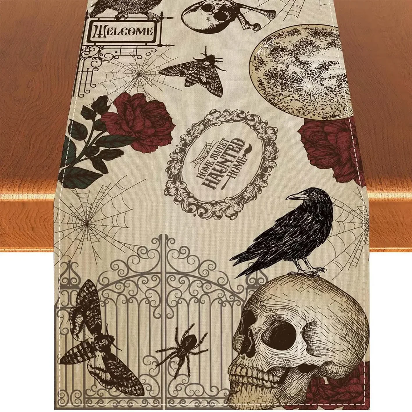 Cross-Border New Amazon Halloween Ghost Pumpkin Hemp Table Runner Restaurant Tea Table Cloth Dining Table Drape