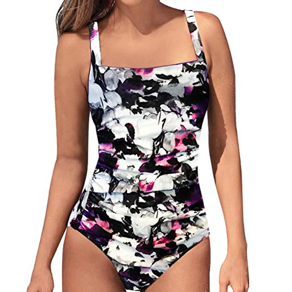 

Women Floral Printed One-Piece Swimsuits Adjustable Strappy Elastic Bodysuits Swimwear Backless Teddy Bathing Suits Beachwear