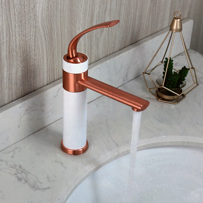 Brushed Rose Golden Bathroom Faucet Wash Basin Sink Tap Steam Spout Deck Mounted Solid Brass Matte Black Mixer Tap Faucet