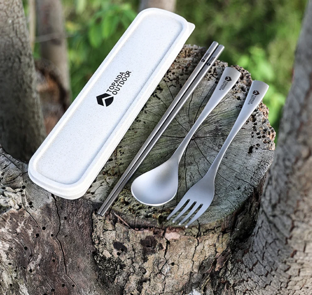 

Topadai outdoor pure titanium outdoor tableware - new camping spoon, fork and chopstick set for picnics and hikes ultra light