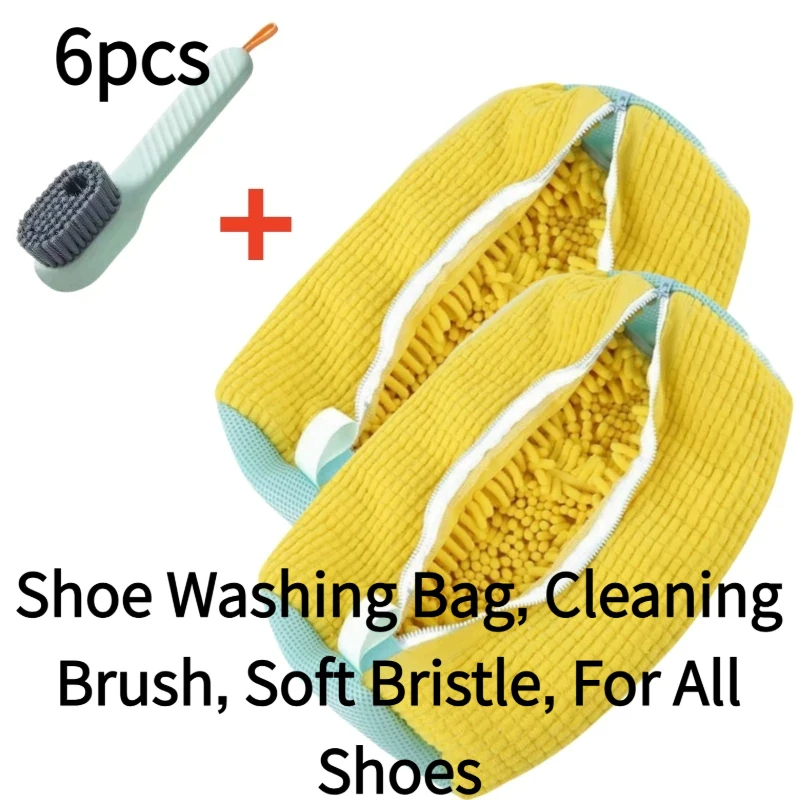 

Набор из 6 мешков для стирки обуви с щеткой для чистки, прочные мешки для стирки обуви и щетки с мягкой щетиной для всех типов обуви