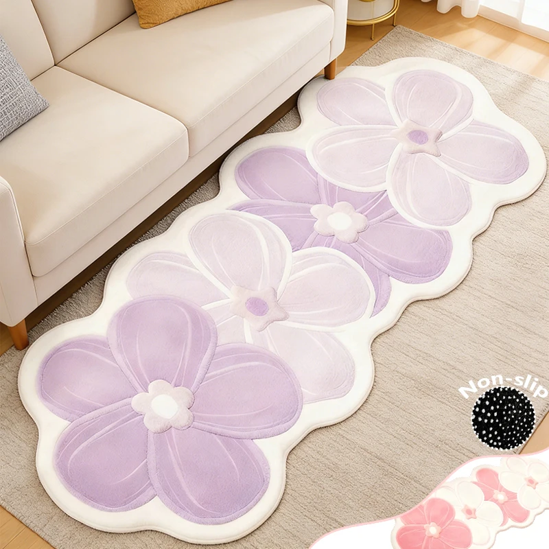 

Macaron Colored Floral Floor Mat Bedroom Girl's Heart Absorbent Foot Mat Bathroom Non Slip Mat Home Decoration Machine Washable