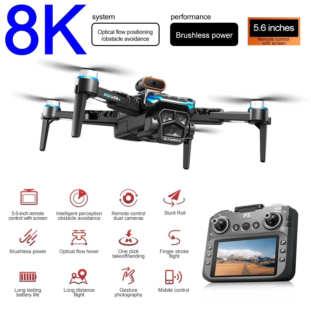 8K ESC Brushless Obstacle Avoidance Waypoint Flights Screen RC Drone Brushless Screen RC Drone Optical Flow Hover Screen RC Toys