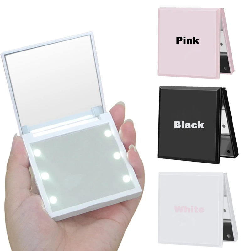 6-led make-upspiegel met lichtvergrotende kleine zak Draagbare reis Roze Zwart Wit Opvouwbare cosmetica make-upspiegels