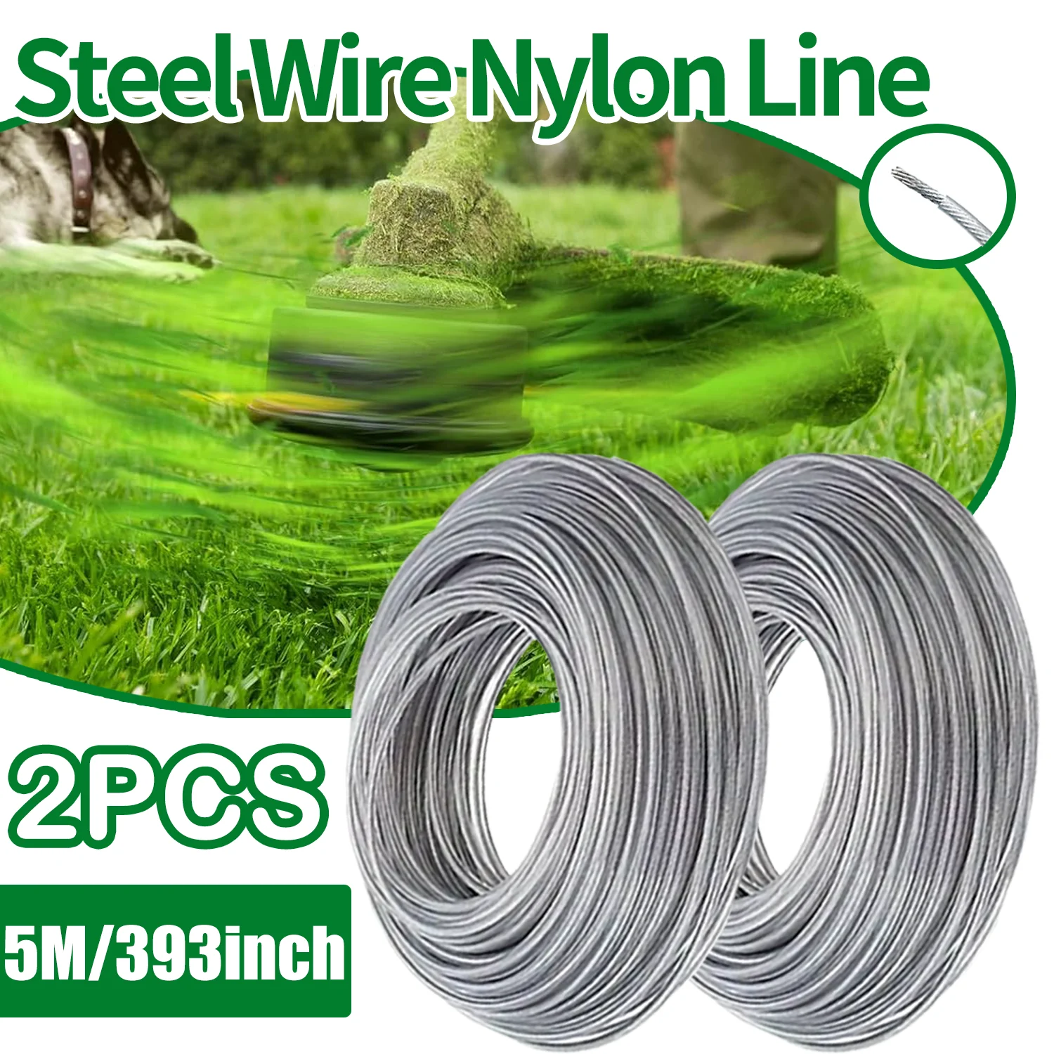 VARIEA-2pack-2.0/2.4/2.7/3.0/3.5MM * 196inch, Steel Core Nylon Trimming Line, Efficient Lawn Mower Brush Head Line, Durable