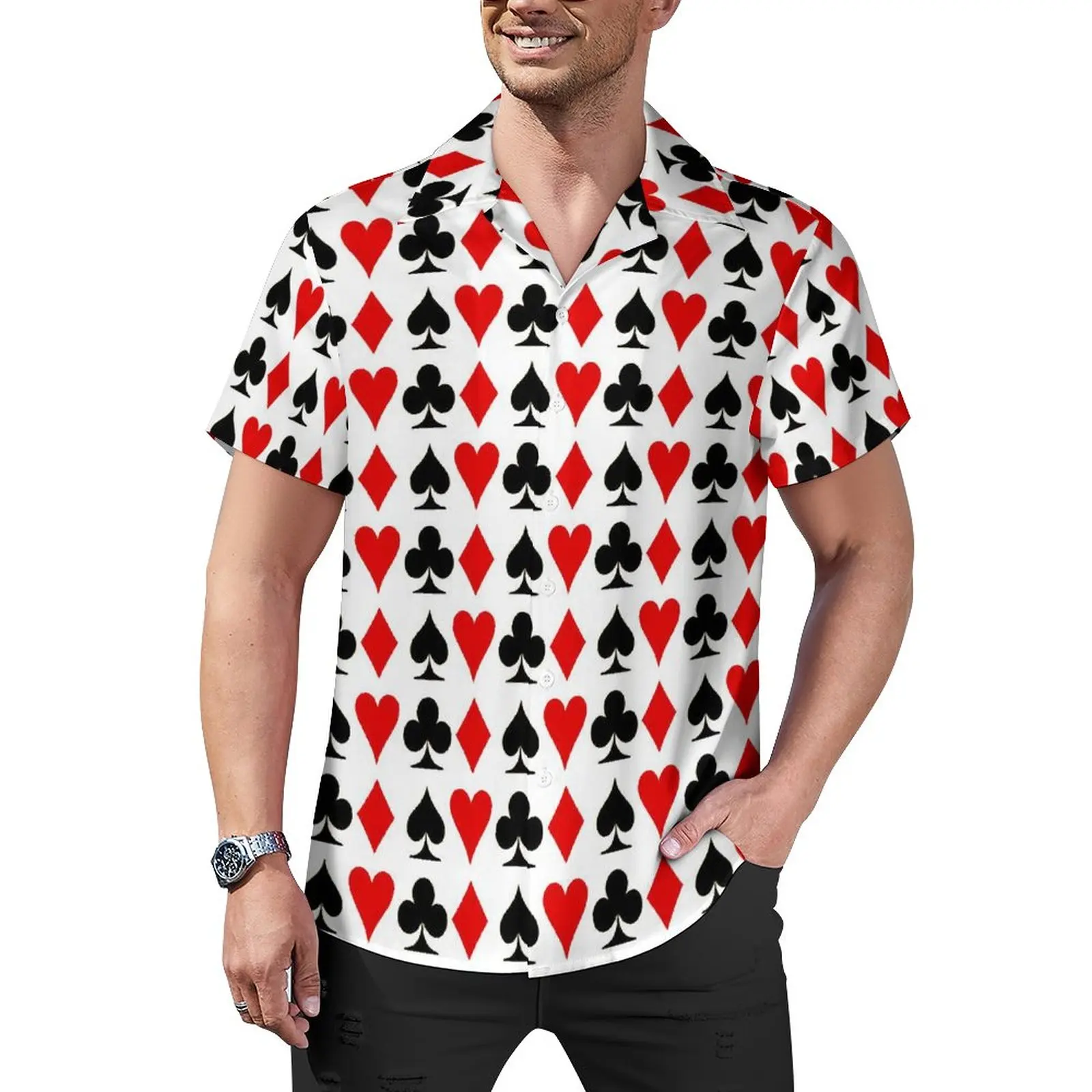 

Playing Card Suits Blouses Male Spade Diamond Casual Shirts Summer Short-Sleeved Printed Cool Oversized Vacation Shirt Gift Idea