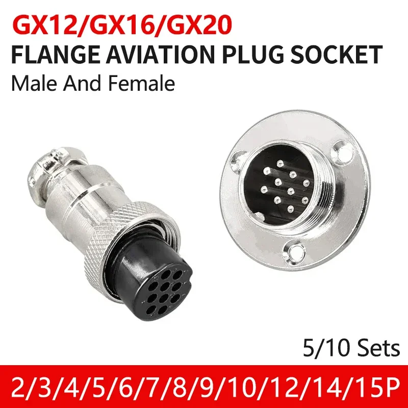 5/10sets GX12 16 20 Flange mounting 3-hole fixing aviation connector plug&socket 2/3/4/5/6/7/8/9/10/12/14pin circular connectors