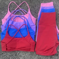Yoga Set 2 Piece Gym Sports Set Women Workout Outfit Fitness Suit Cross Straps Bra High Waist Shorts Running Tracksuit