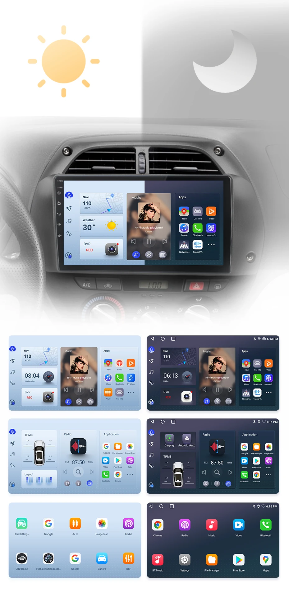 Junsun Wireless Carplay Android Auto Autoradio für Toyota Rav4 2001-2005 GPS Multimedia 2 Din – Detail 6