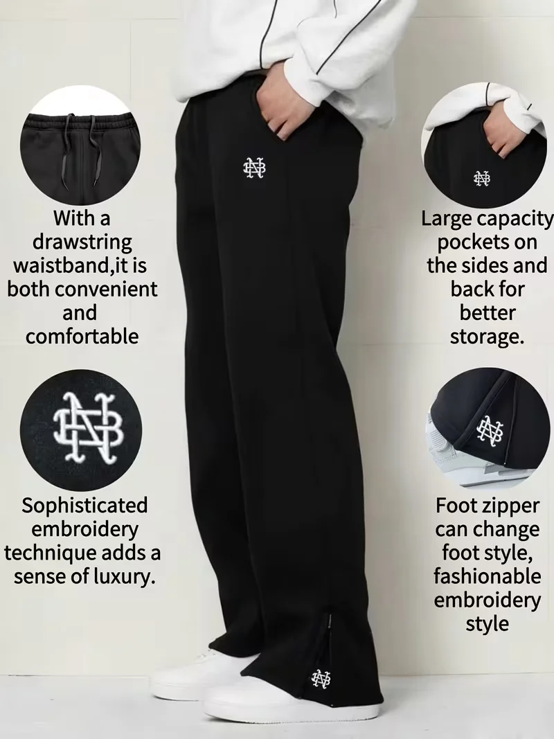 High Street Y2K Hosen Herren Freizeithosen Hoodie-Sets Streetwear Gerade Sweathosen Lockerer Bestickter Hoodie Paar Trendiger Anzug – Detail 9