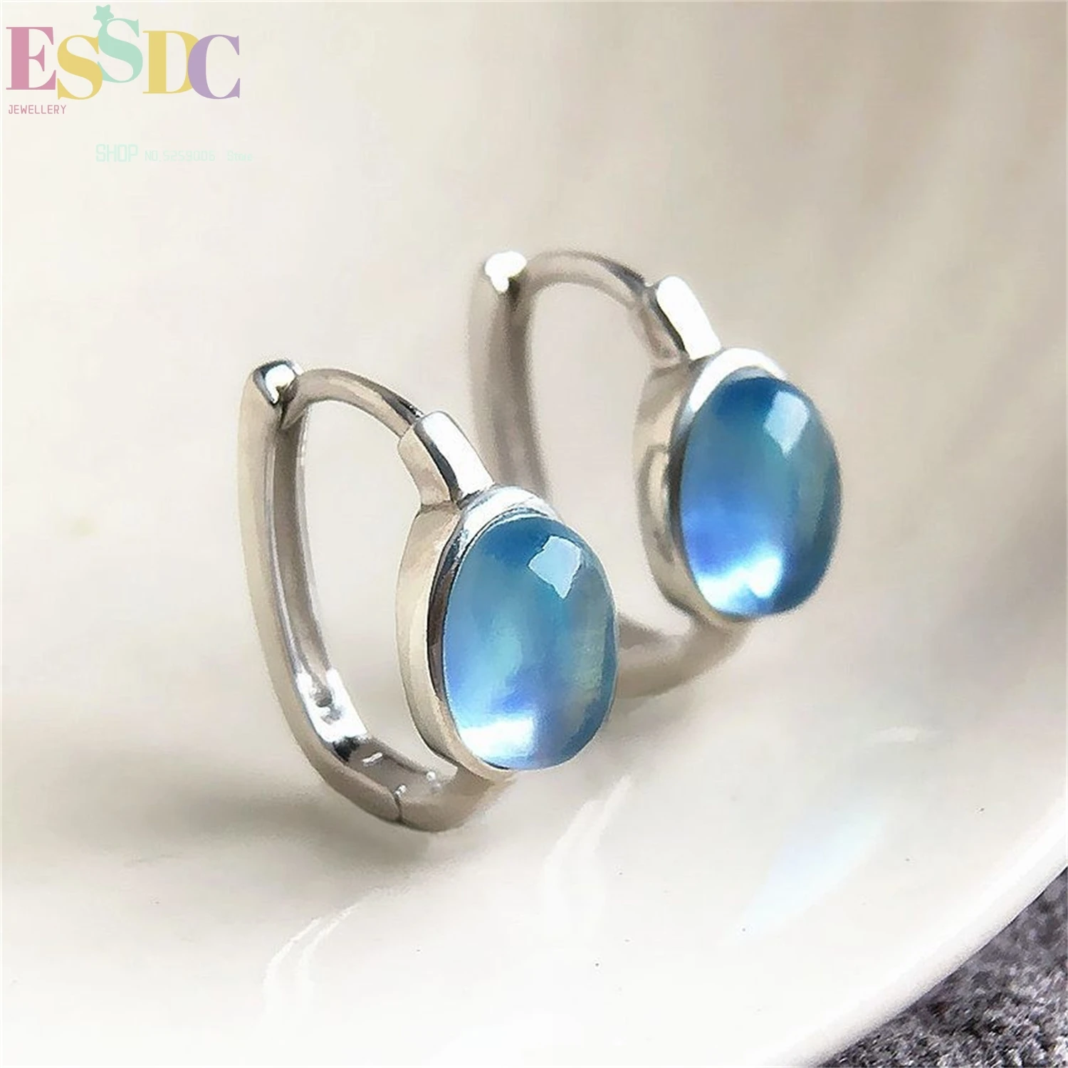

Серьги-кольца из стерлингового серебра с аквамарином, натуральный голубой кристалл, 925 пробы, ручная работа, минималистичные изящные серьги для женщин