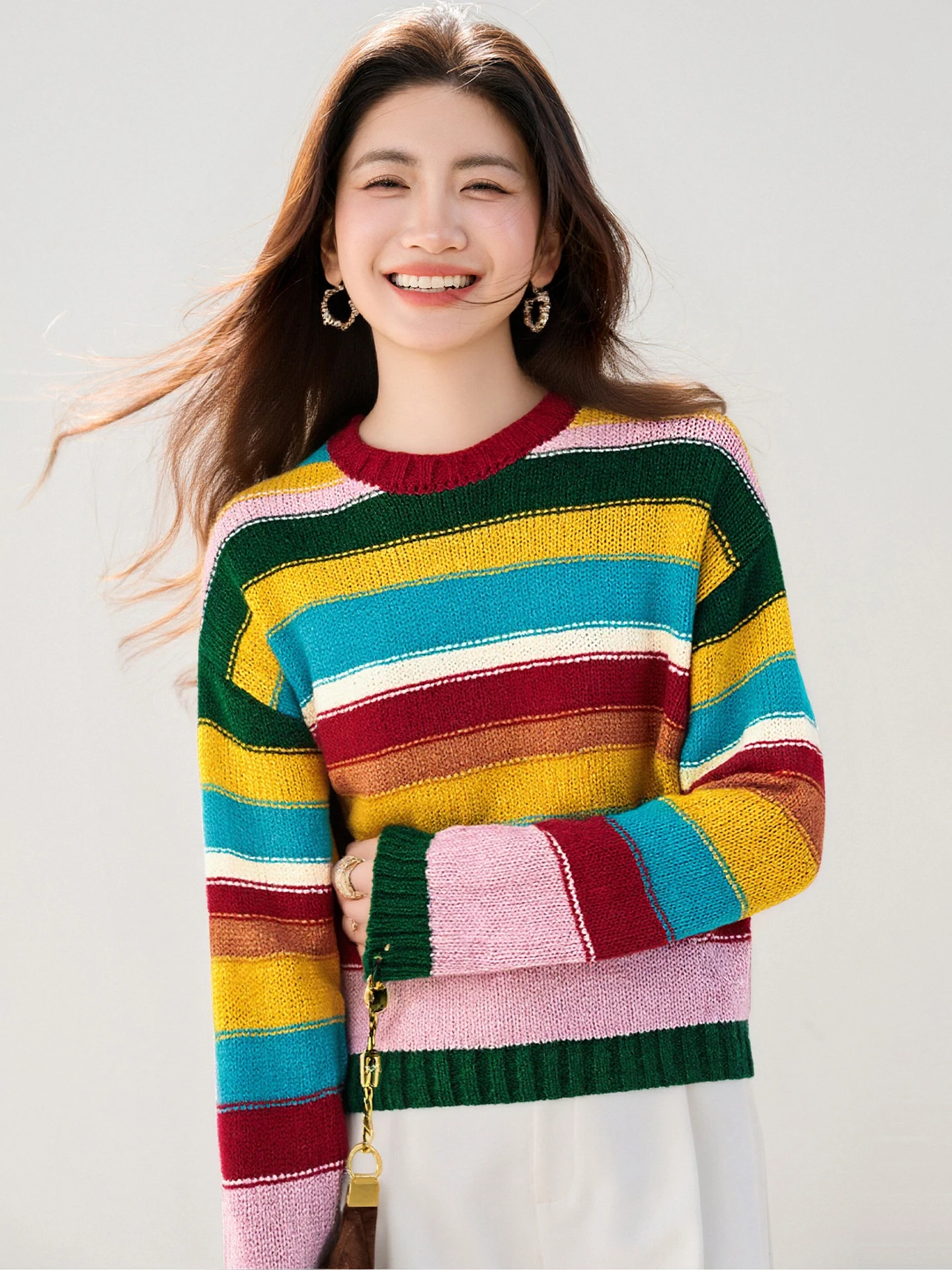 

Korean-Style Contrasting Color Striped Sweater For Women In Winter 2025 With A Loose And Laid-Back Style Is A Versatile And Casu