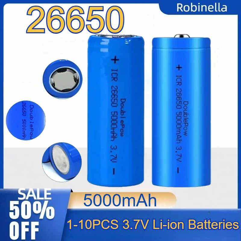 High Capacity 26650 5000mAh 3.7V Rechargeable Battery, High Performance for Power Tool, Searchlight, Audio Equipment