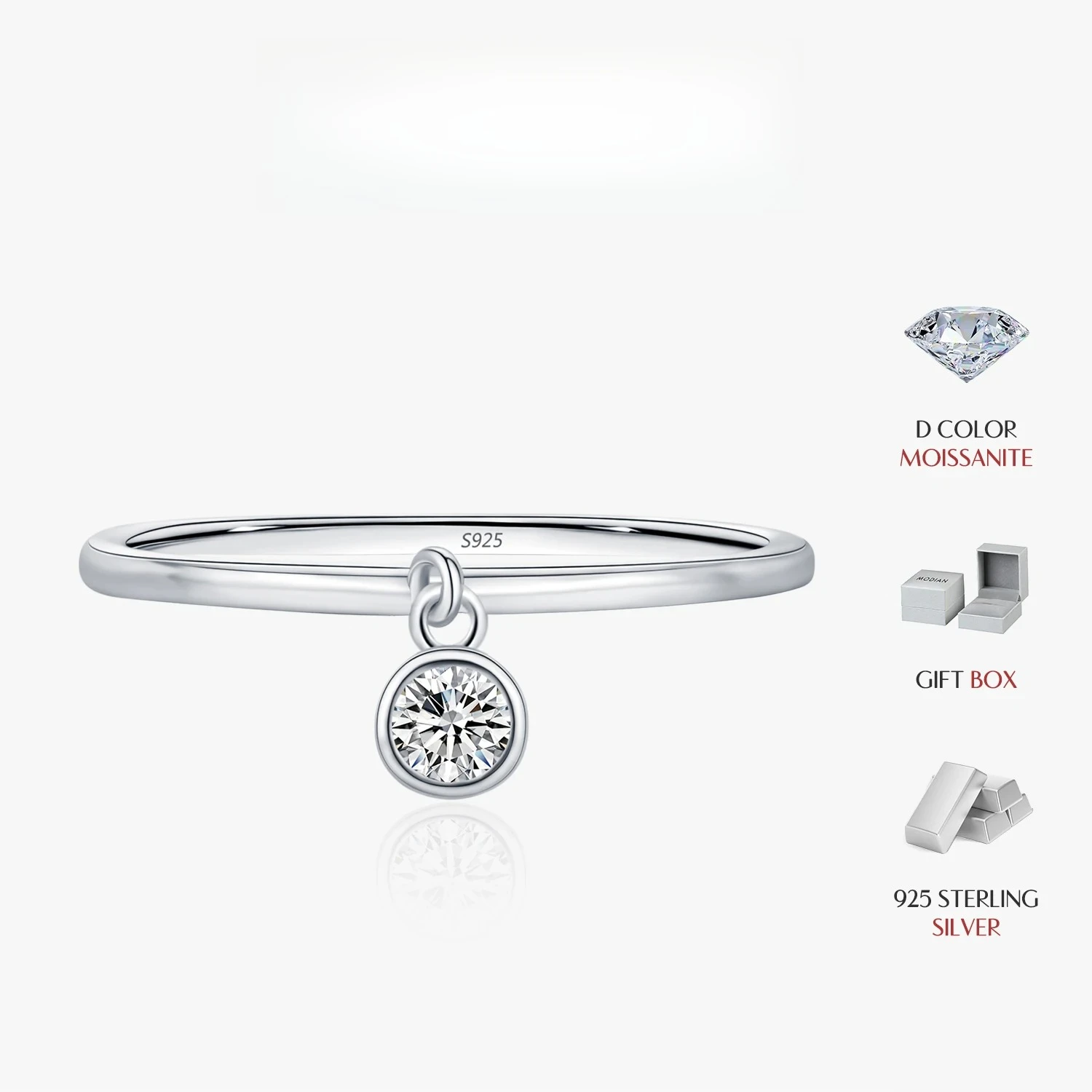 QIBAOKU D Color Round Moissanite Ring 925 Sterling Silver Small Charms Sparkling Finger Rings For Women Wedding Jewelry Gift