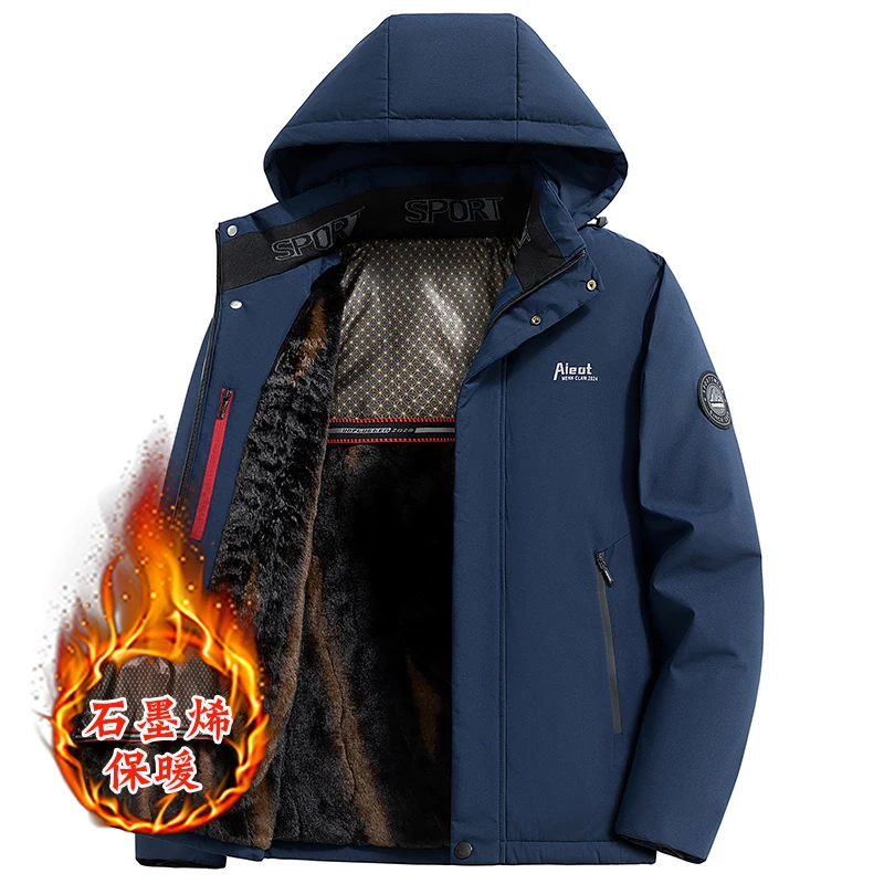 

New Fleece Warm Winter Jacket Men Hoodied Parka Men Winter Graphene Fleece Liner Thick Cotton Padded Coat Detachable Hood Male
