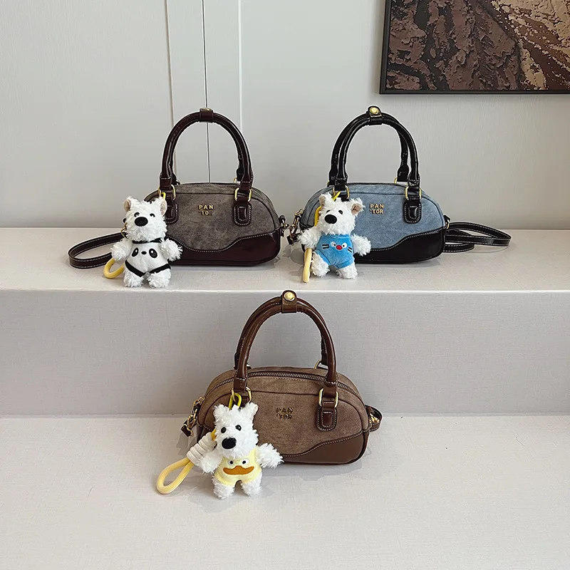 

2025 new style bag, handbag, paired with plush dog pendant pendant and keychain