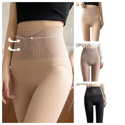 Pantaloni da donna realistici a vita alta artefatto a gamba nuda addominale collant di colore nudo vestito collant sottili