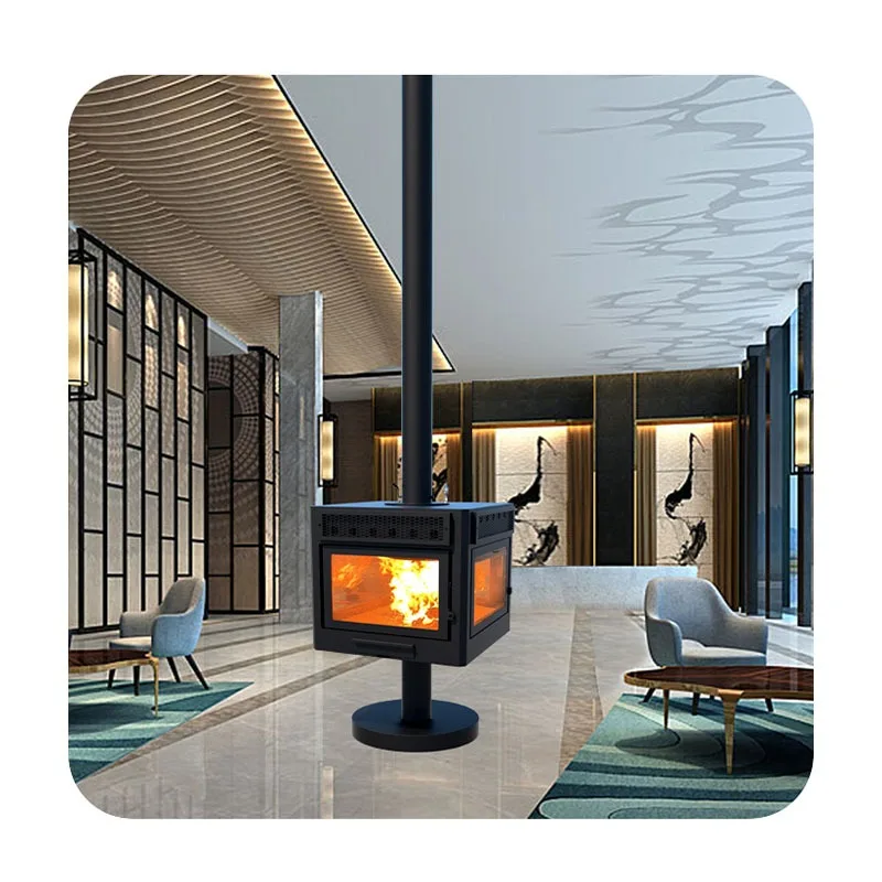19kW Steel Four-side Fire Burning Wood Fireplace with Modern Designer Style for Hotel Use