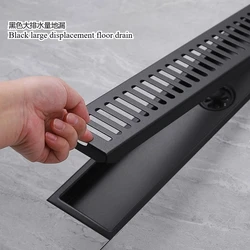 Bathroom shower floor drain, household and hotel long strip floor drain, 304 stainless steel black floor drain