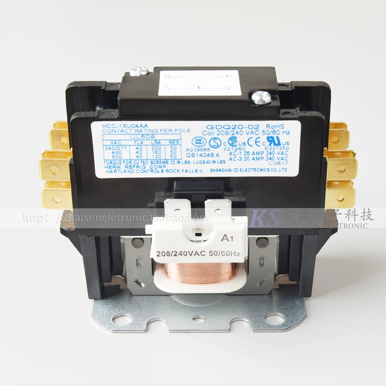 

208V-240V 40A high load single-phase with busbar HCC-1XU04AA compressor AC contactor HCC1XU04AA