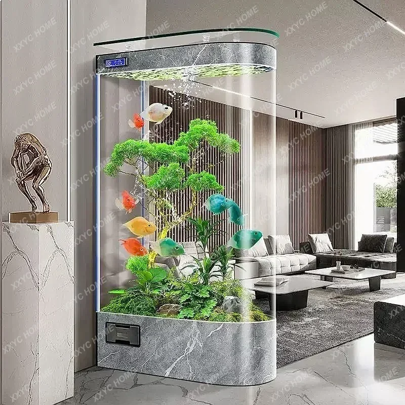 shaped goldfish tank, new model for living room and home, explosion-proof glass fish tank, aquarium, entryway screen partit