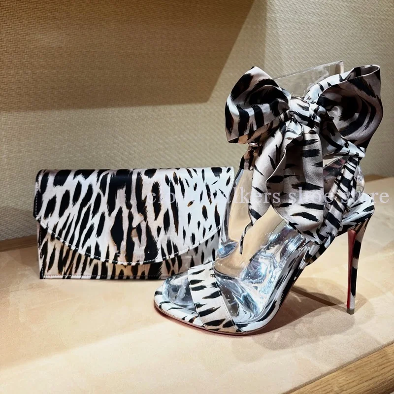 New Style Light Beige Leopard Spots Silk Ankle Strap Stiletto High Heel Sandals Wrapped Point Toe Stiletto Pumps Shoes Bags Suit