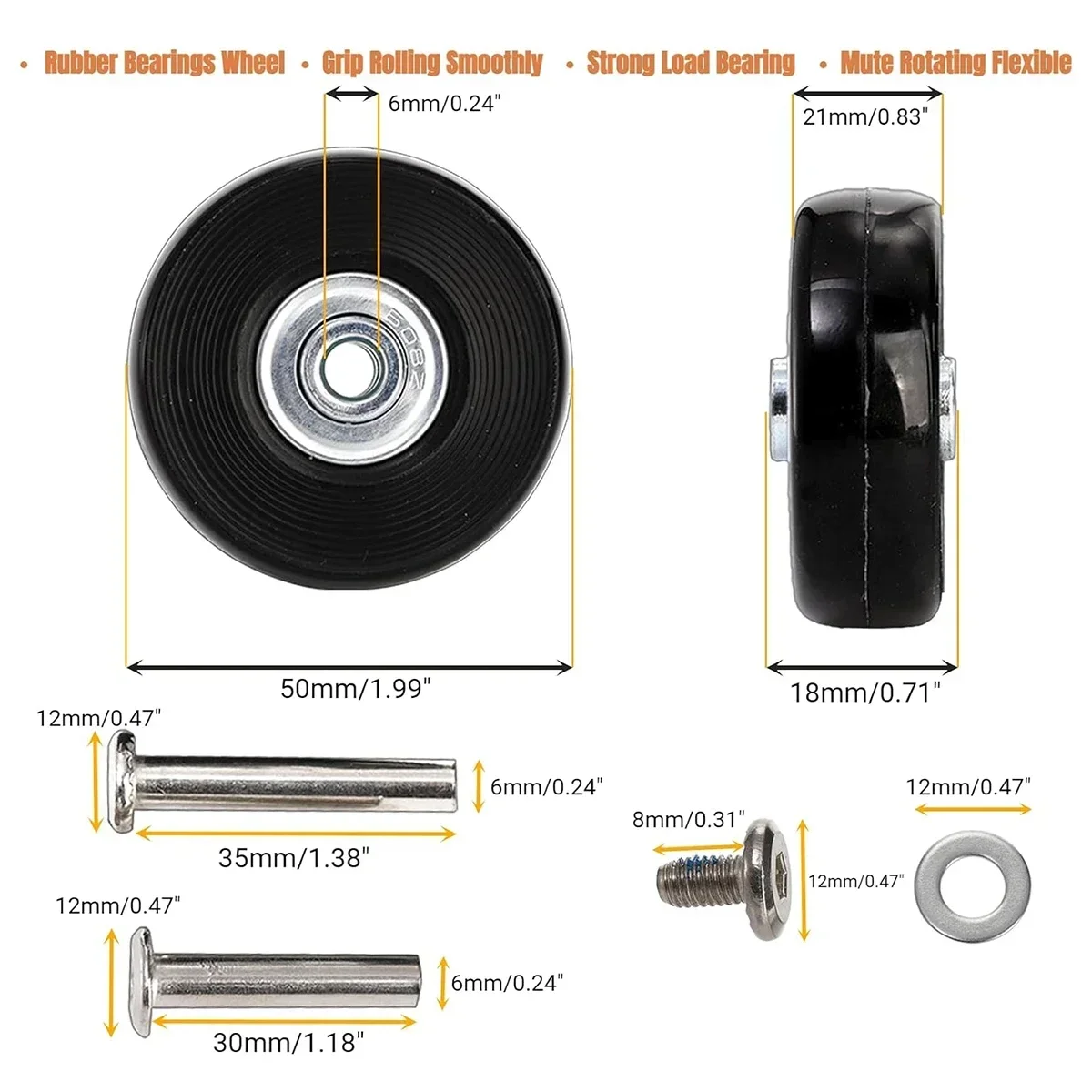 Suitcase Casters Repair Replacement Durable Travel Luggage Wheel Suitcase Parts Axles Sliding Wear Resistant Silent Flexible