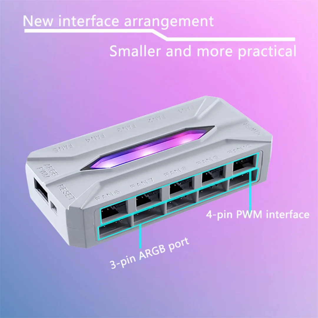 CX FUTURE Chassis Fan Hub, Dual 10 Ports. ARGB 3PIN+PWM 4PIN Ports. Equipped With Remote Control (Controlling Lighting)