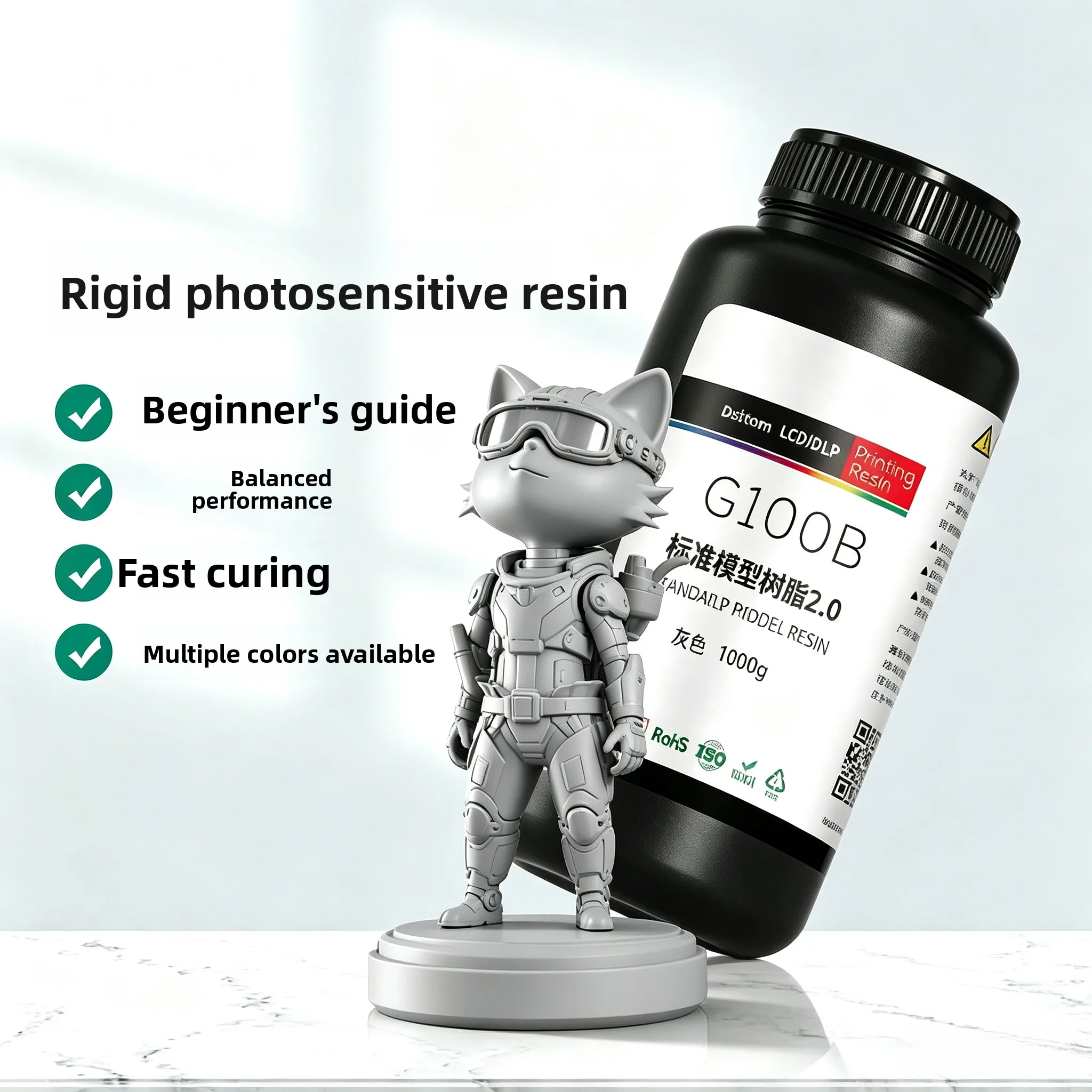 Lowodor Rigid 405nm Photopolymer Resin 1KG Package High Precision Forming 3D Printing Consumable Support LCD DLP Multiple Models