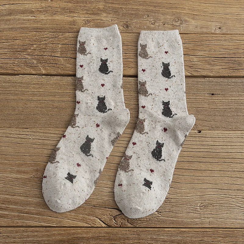 1 Pair Autumn and Winter New Style Japanese Cute Socks Korean Cat Harajuku Socks Women Wool Kawaii Thicken Cute Socks