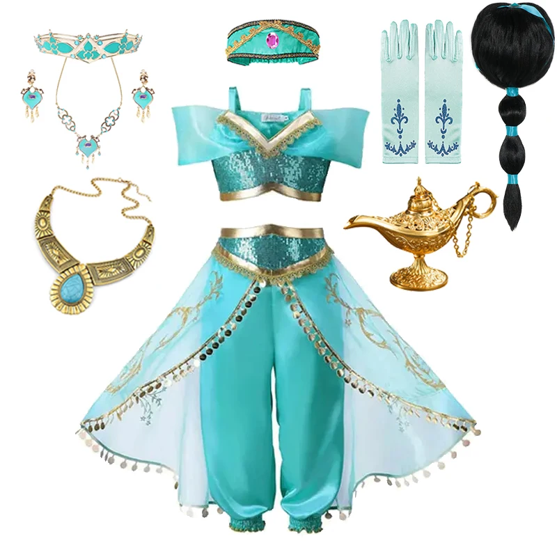 Disney Jasmine Princess Dress Jasmine Aladdin Cosplay Costumes The Magic Lamp Costume Girls Carnival Birthday Party Clothings