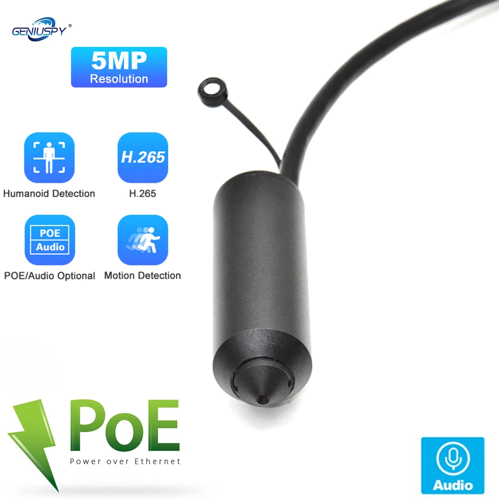 H.265 POE 5MP Mini Bullet Wired IP Surveillance Camera Miniature Anti-theft Concealed Camouflage Network Camera Audio Microphone