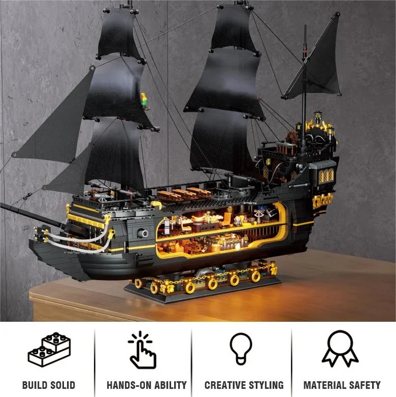 2900stk Black Ship Building Block Pirates Warship Sailboat 3D Model Bricks Assembly Adventure Toys Gifts for Kids Adults