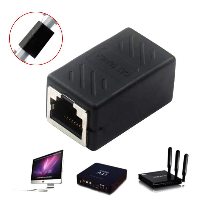 RJ45 Network Female Adapter Black Female To Female Connector Coupler Extender RJ 45 Ethernet Cable Extension Converter