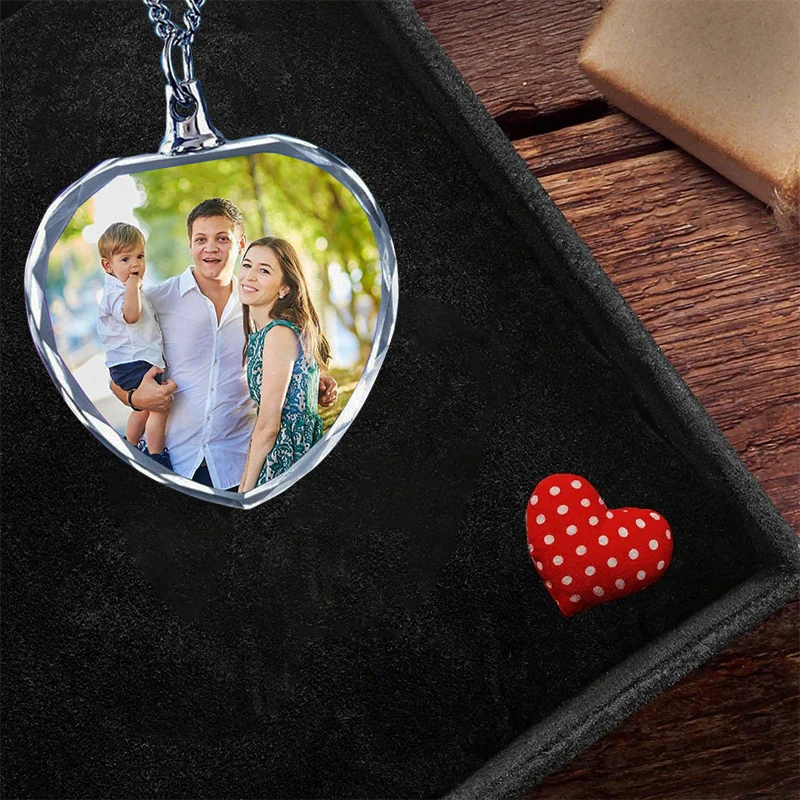 Custom 3D Crystal Color Photo Necklace Heart-Shaped Pendant Custom Picture Necklace Personalized Necklace Birthday Memories Gift