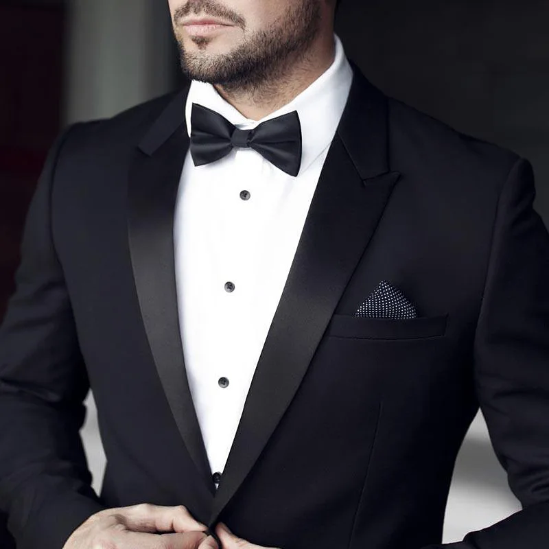 Men Fashion Solid Black Bow Tie, Double‑Layer Flat‑End Bowknot, Casual Evening Party Neck Bow, Stylish Gentleman Accessory