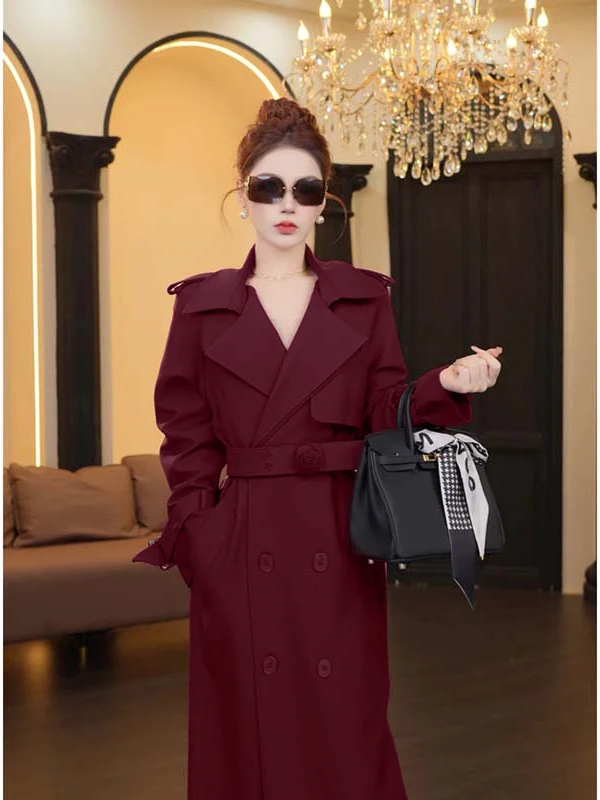 Pasek wyszczuplający talię, dopasowany płaszcz damski, elegancki, długi, średniej długości, zapinany na jeden guzik, kolor TX083