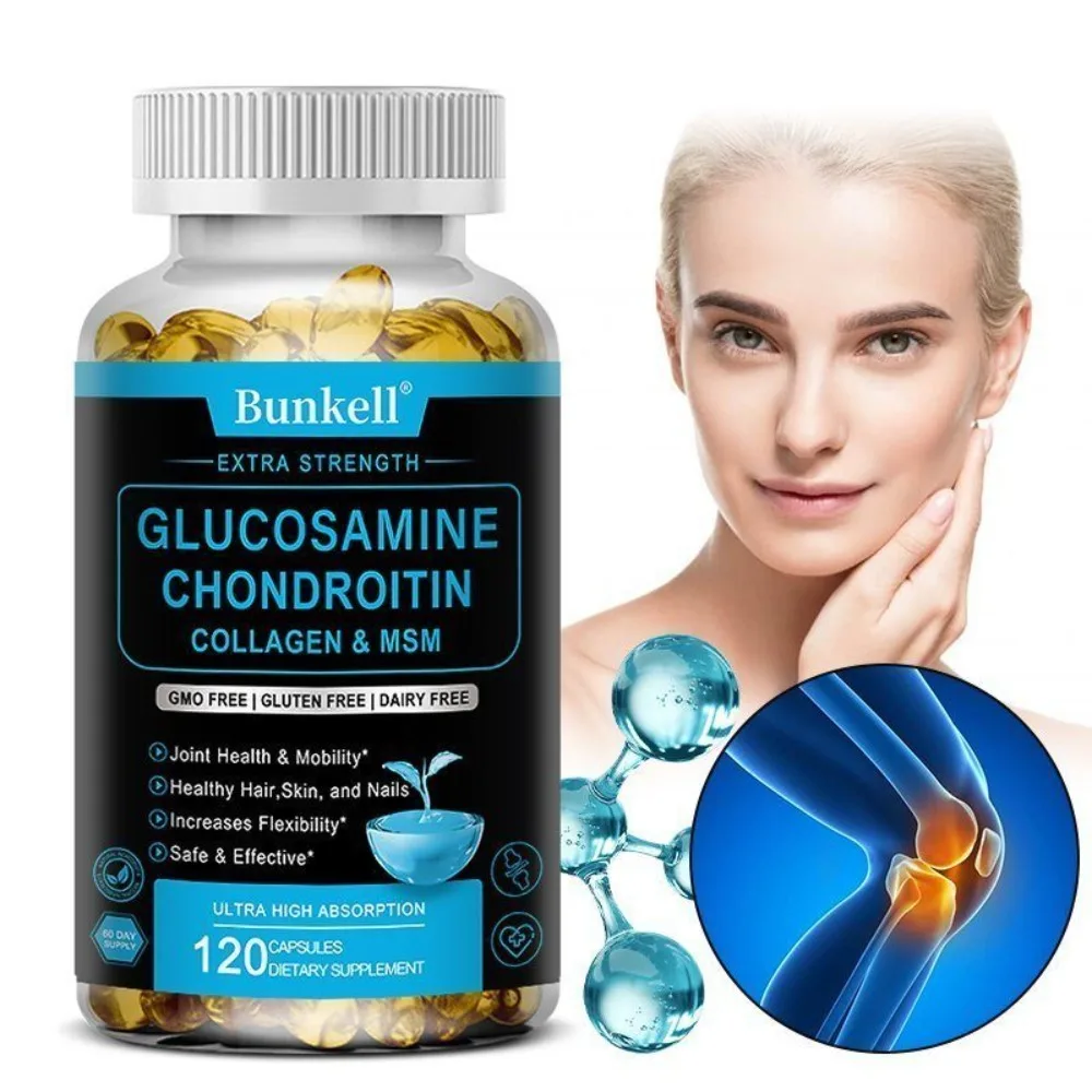 Glucosamine Chondroitin MSM Collagen, Joint Support Supplement, Flexibility Nutritional Vitamins, for Men & Women, 120 Capsules