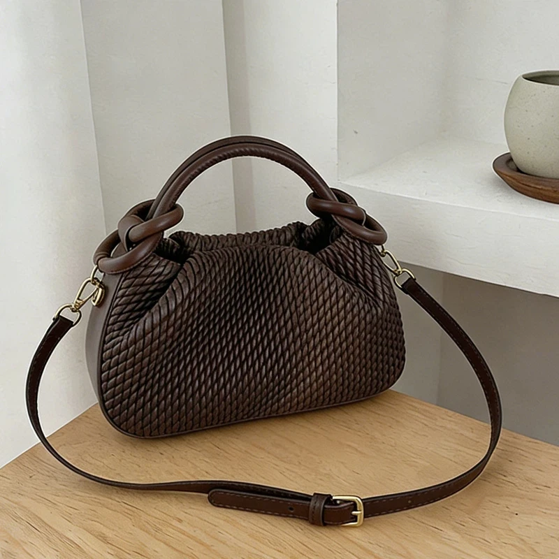

Cute Woven Handbag Magnetic Buckle Design Crossbody Bag Solid Color Purse Phone Bag Women Exquisite Korea Style Knot Bag