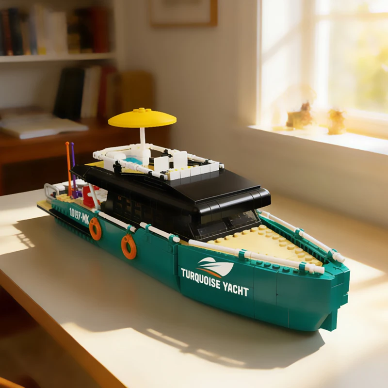 

Turquoise Yacht Building Blocks Set MOC-10197 DIY City Boat Model Bricks Assembly Toys Kids Adults Christmas Gifts